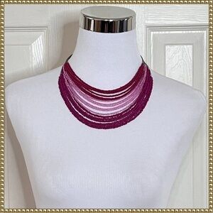 Mixit Pink Beaded Multi Layer Silver Tone Necklace NWT